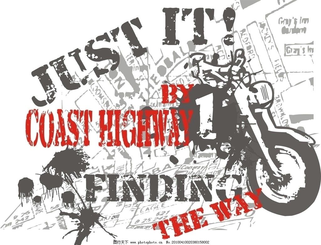 车与字组合 摩托车 英文字 喷溅 红色