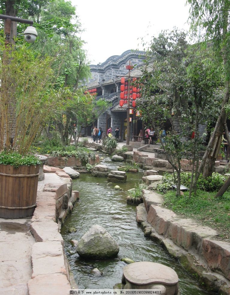 黄龙古镇图片,成都 四川 绿树 小溪 石板路 石桥-图行天下图库