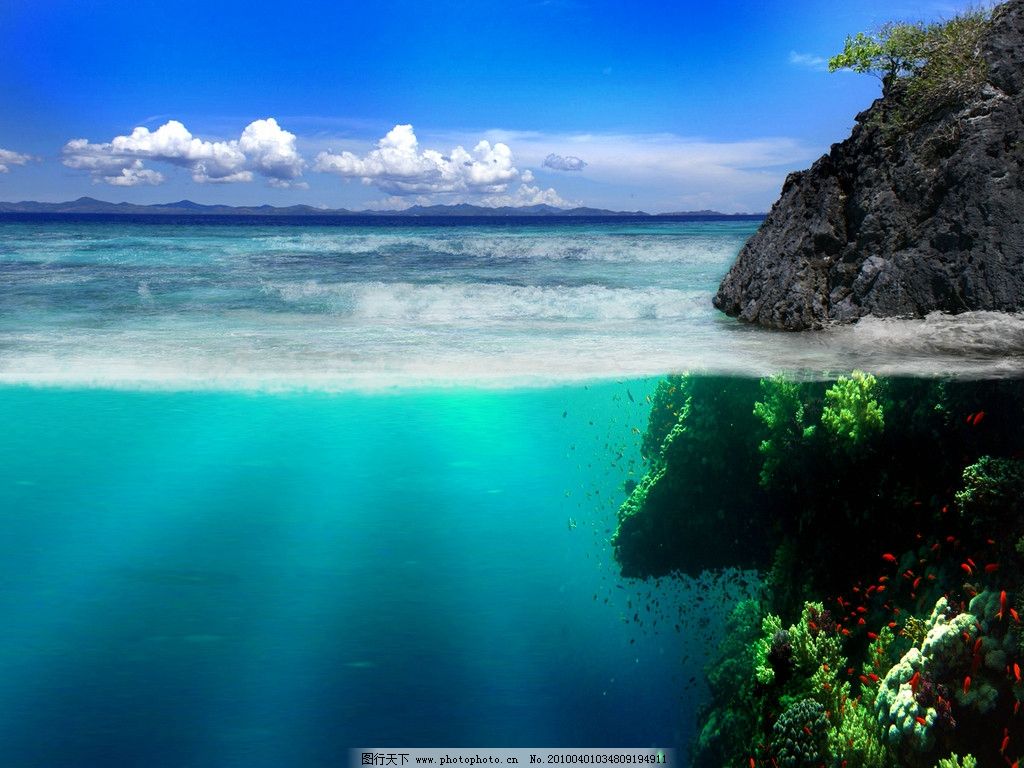 海洋,礁石,水平线,海面,水下,水底,风景图库,自然风景,自然景观,摄影,72DPI,JPG