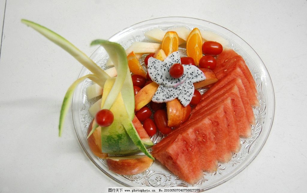 水果拼盘,单层果盘,果拼,各种水果,西切,橙子,西瓜,火龙果,其他,餐饮美食,摄影,300DPI,JPG