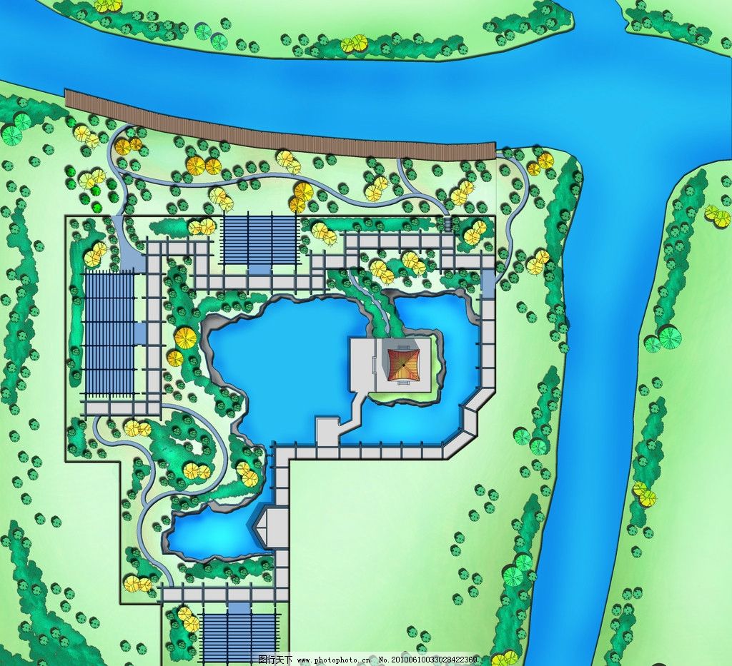 园林景观庭院,园林景观庭院总平面图景观小品PSD素材,PSD分层素材,源文件,72DPI,PSD
